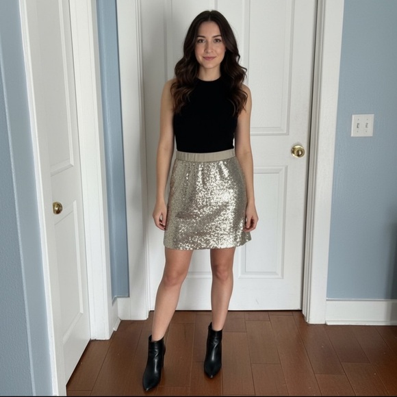 💎Joe Fresh Gold Sequinned skirt medium - Picture 1 of 4